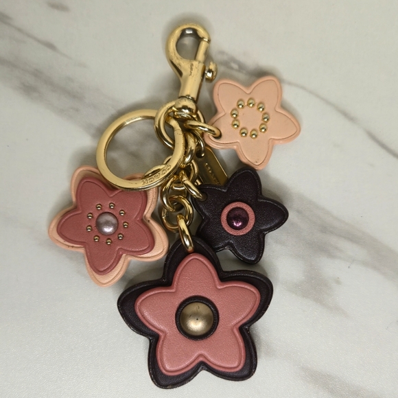 Coach Wildflower Floral Leather Bag Charm Key Chain - Picture 1 of 6